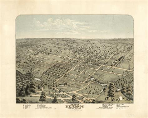 Denison Texas 1876 Birds Eye View Old Maps