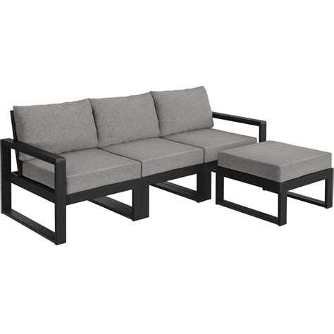 Polywood Edge Black Grey Mist 4 Piece Modular Deep Seating Patio Set