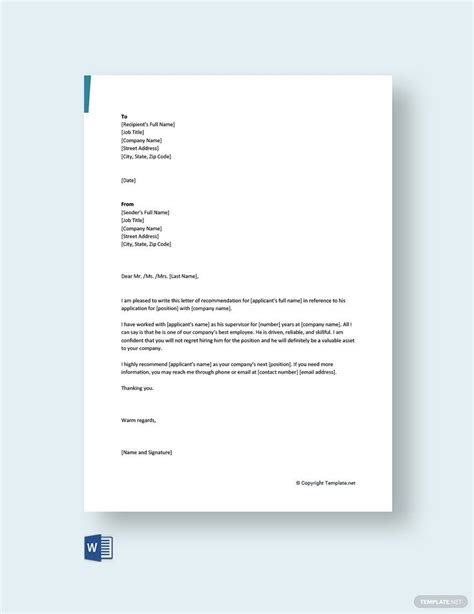 Short Recommendation Letter For Colleague Template Google Docs Word