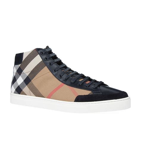 Burberry House Check And Leather High Top Sneakers In Black For Men Lyst