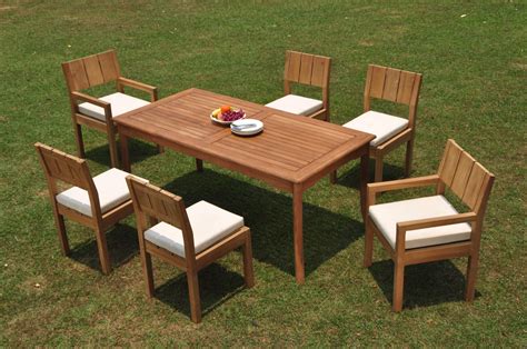 Grade A Teak Dining Set 6 Seater 7 Pc 71 Rectangle Table And 6