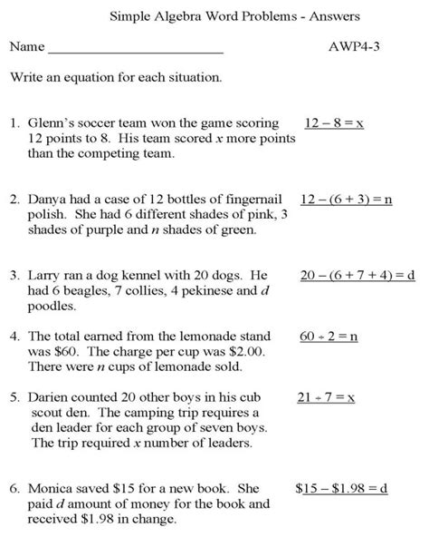 Bluebonkers Algebra Word Problems P3 Solution Free Printable