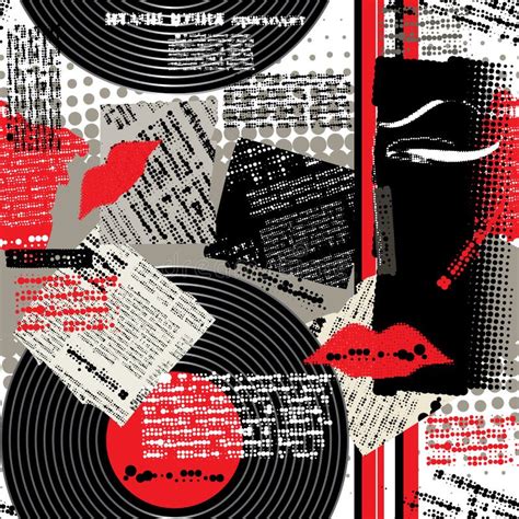 Collage Black White Red Stock Vector Illustration Of Music 24003179