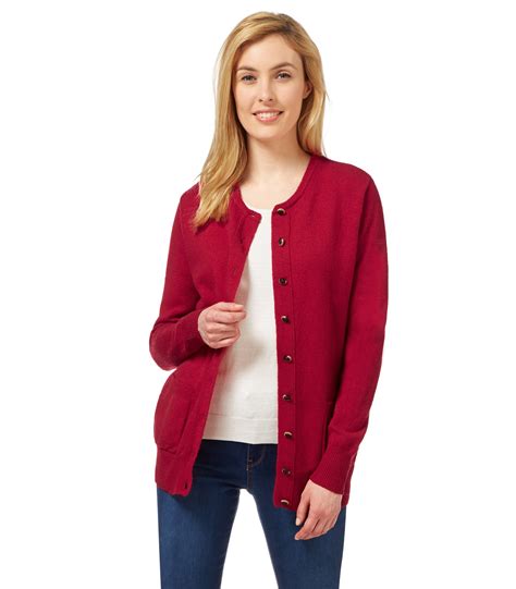 Red Pure Lambswool Womens Lambswool Crew Neck Cardigan