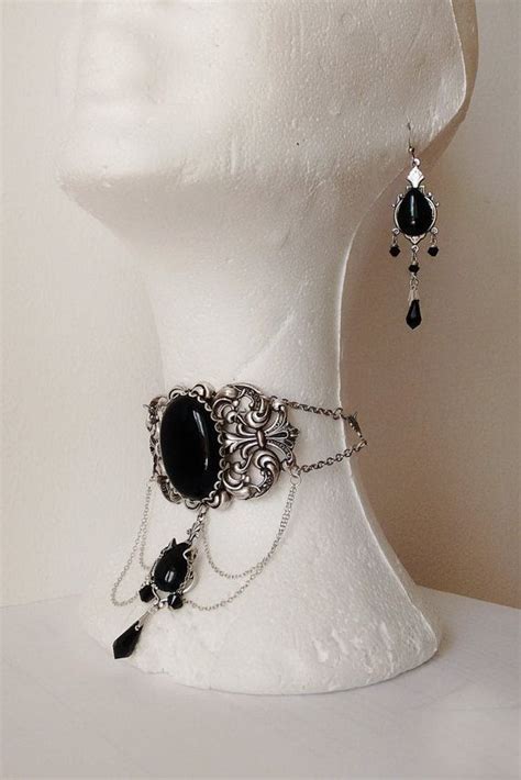 Gothic Earrings Silver Gothic Jewelry Set Black Gothic Etsy