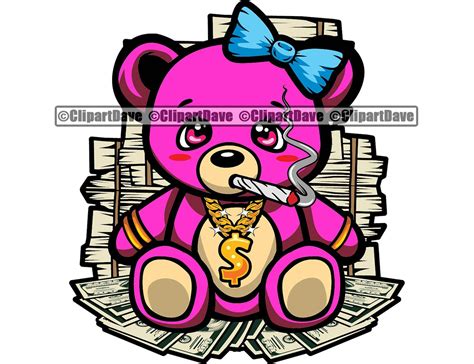 Female Gangster Teddy Bear Money Pile Smoking Cigarette Svg Etsy