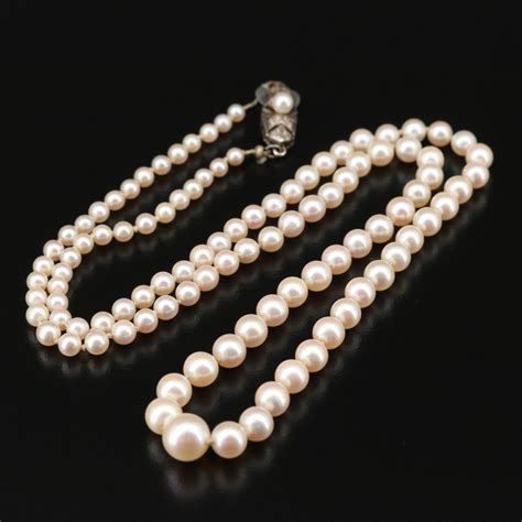 Vintage Mikimoto Graduated Cultured Pearl Strand Necklace With Sterling