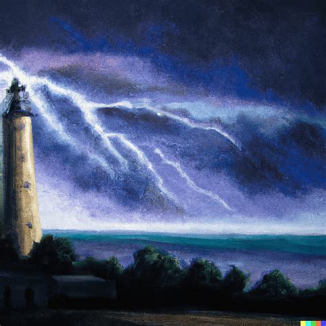 Oil Painting Lighting Storm At A Lighthouse Rdalle2