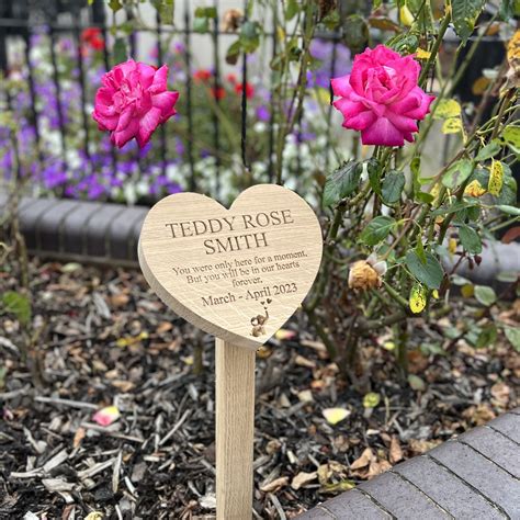 Solid Oak Heart Memorial Stake - Natural Burial Ground Memorials - by