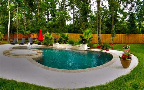 Curved Pool With Fountain And Pergola Contemporary Pool Houston
