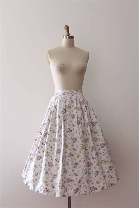 Vintage 1950s Skirt 50s Cotton Floral Skirt Etsy Canada Cotton