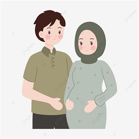 Keluarga Pasangan Muslim Yang Manis Dengan Ilustrasi Istri Hamil