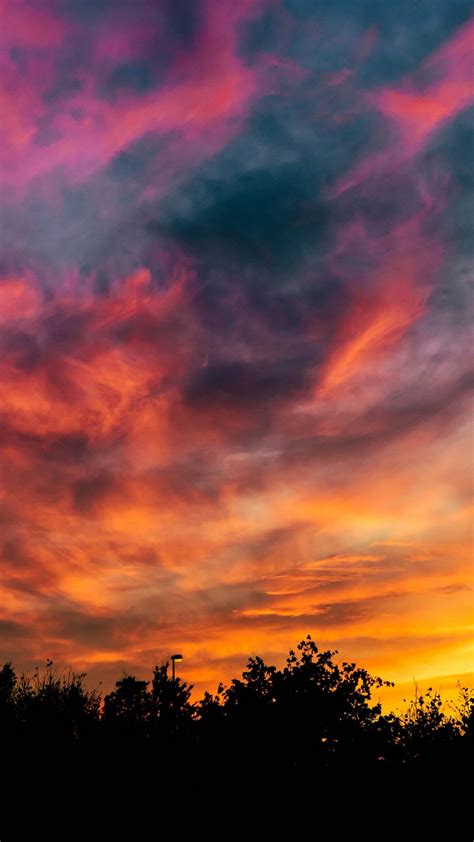 1080x1920 Wallpaper Sunset Sky Trees Colorful Sky Aesthetic