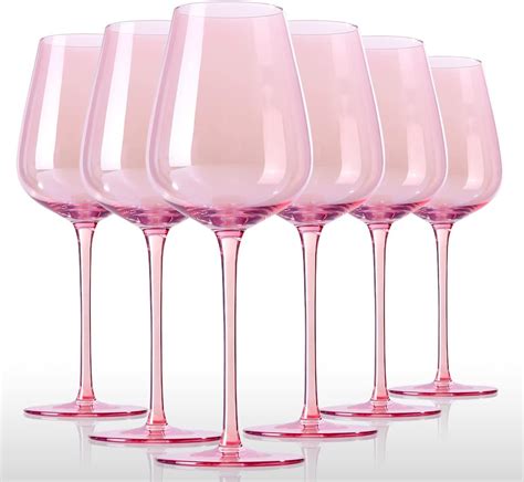 Physkoa Blush Pink Wine Glasses Set Of 6 Crystal Colorful Wine Glasses With Long