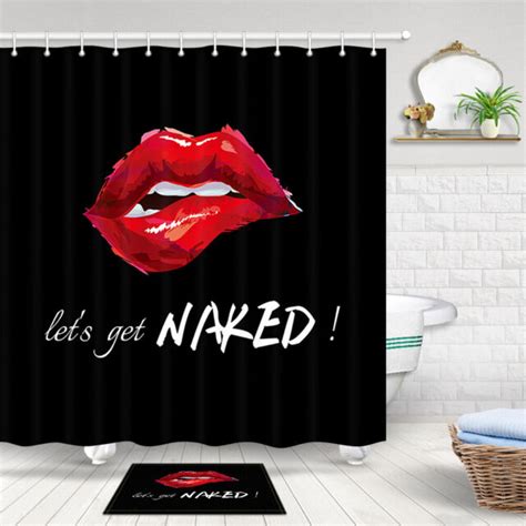 Woman Red Lips And Get Nakes Shower Curtain Bathroom Waterproof Fabric