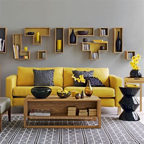 | mustard yellow mid century sofa couch home living room. Yellow and grey living room | Contemporary living rooms ...