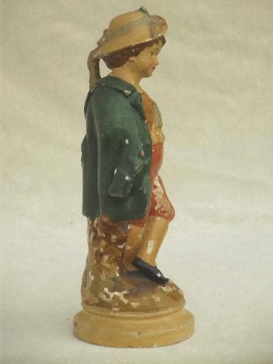 Shabby Vintage Plaster Statue Pastoral Shepherd Boy Painted Chalkware