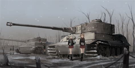 Wallpaper Anime Girls Snow War Weapon Tank Army Girls Und
