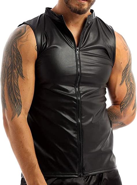 Tiaobug Men S Sexy Zipper Faux Leather Sleeveless Vest Undershirt Tank
