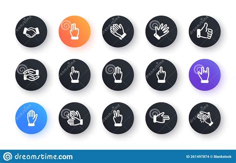 Hand Gestures Icons Handshake Clapping Hands Victory Classic Set