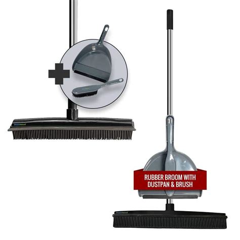 Organizeme Rubber Push Broom With Dust Pan Kit Black Snbs350006 The