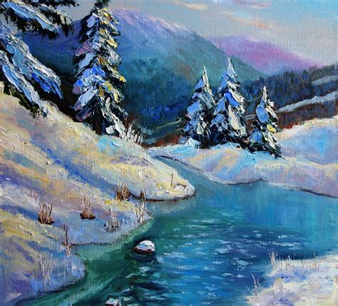 Winter Forest Oil Painting Original Art Landscape Artwork Etsy