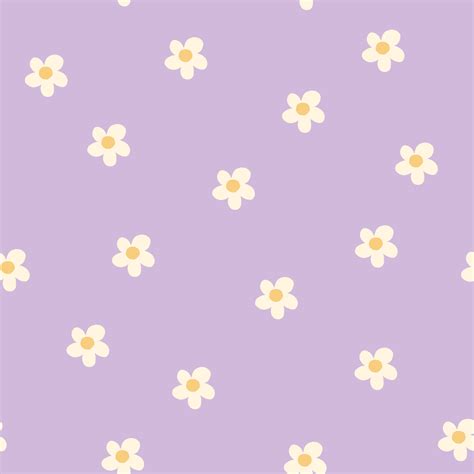 Floral Seamless Pattern With Purple Daisy Flower And Leaves On Pastel