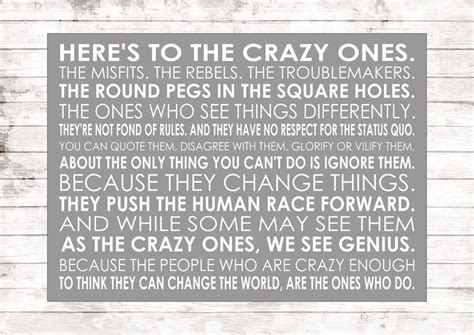Heres To The Crazy Ones Steve Jobs Inspiring Motivational Quote Word