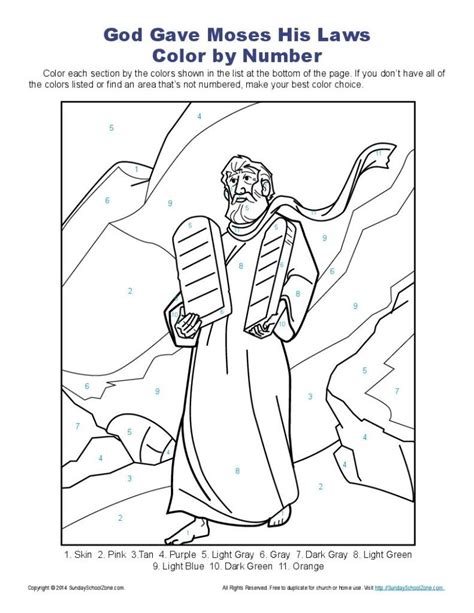 Ten Commandments Color By Number Printable For Sunday School Bible