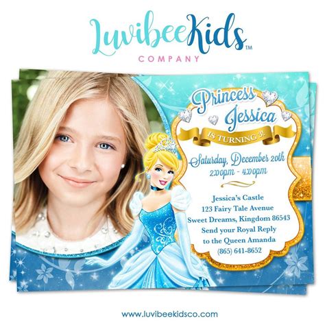 Disney Princesses Cinderella Birthday Invitation With Photo With
