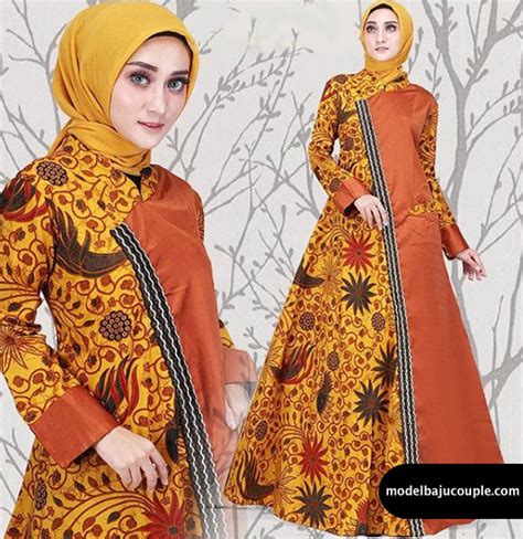 Gamis Batik Kombinasi Polos 2019