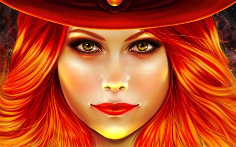 Wallpaper Face Illustration Women Red Artwork Hair Color Eye