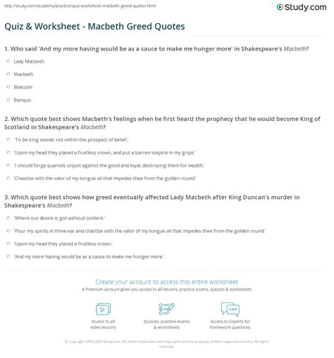 Lady macbeth is so overwhelmed by guilt that she imagines herself unable to rid the blood from her hands. Quiz & Worksheet - Macbeth Greed Quotes | Study.com
