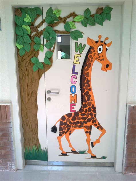 We have all the trendiest themes that are bright, fun and will inspire learning! Jungle Theme door of Nursery class at ACE International ...