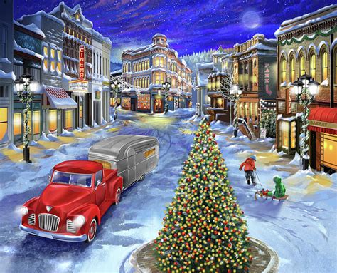 Main Street Christmas Painting By Bigelow Illustrations Pixels