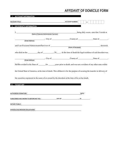 Printable Affidavit Of Domicile Form