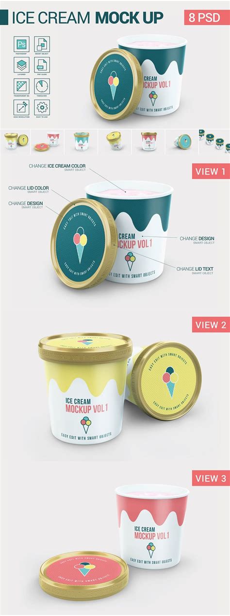 The Ice Cream Packaging Design Is Shown In Three Different Colors