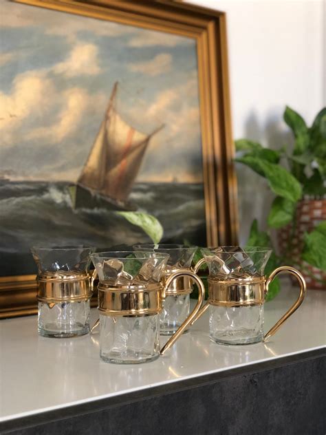 Set Of 4 Scandinavian Hot Beverage Glasses Glögg Mulled Wine Espresso Scandinavian Design Gold