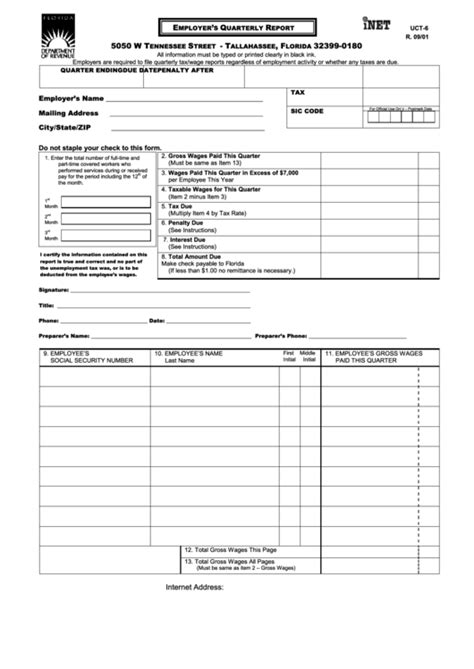 Form Uct 6 Employers Quarterly Report Printable Pdf Download