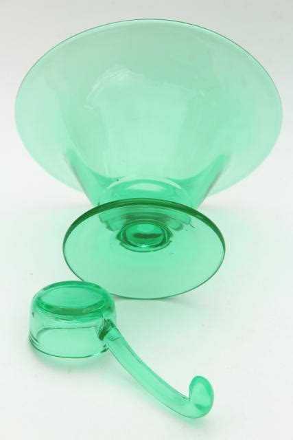 Art Deco Vintage Uranium Green Glass Mayonnaise Bowl Sauce Ladle