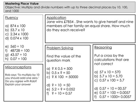 Mastery Maths Place Value Multiplying And Dividing By 10 100 And