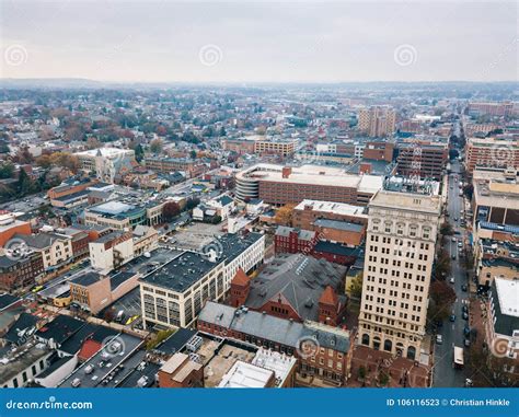 Aerial Of Downtown Lancaster Pennsylvania Areound The Central M