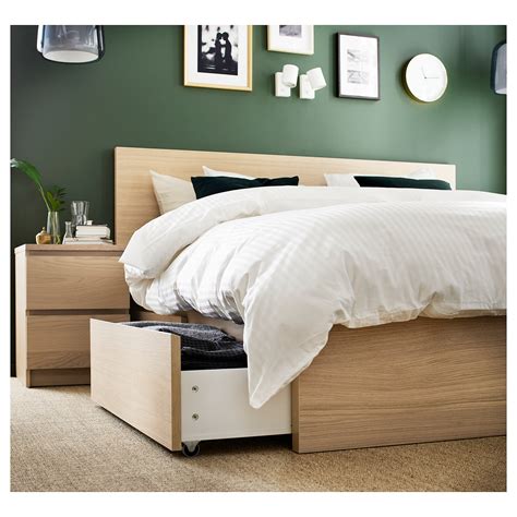 Malm High Bed Frame2 Storage Boxes White Stained Oak Veneer Luröy