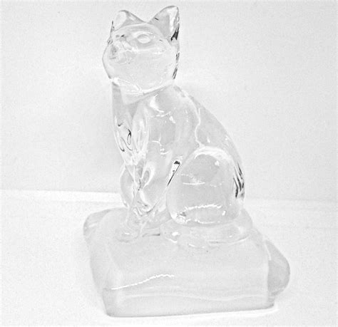 Vintage Clear Glass Cat On Frosted Glass Base Etsy