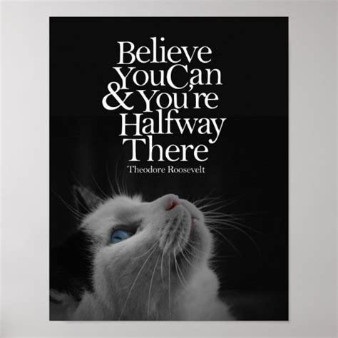 Believe You Can Beautiful Cat Motivational Quote Poster