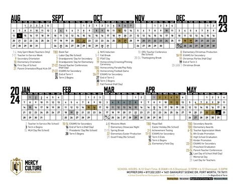 Academic Calendar - Mercy Culture Preparatory