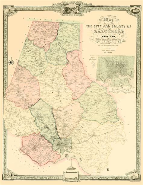 Old County Maps Baltimore County Maryland Md By J C