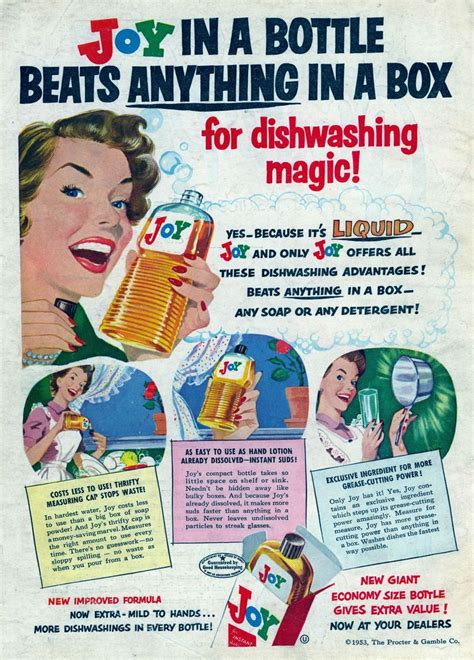 1953 Joy Liquid Dishwashing Soap Advertisement Old Advertisements