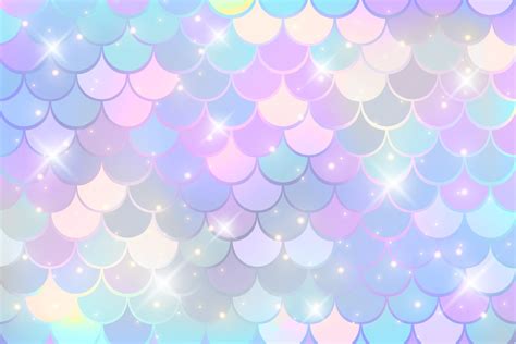 Mermaid Holographic Background With Scale And Stars Iridescent Glitter