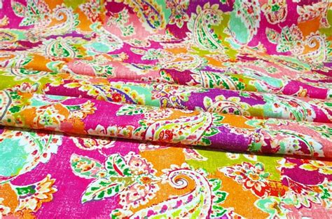 Colorful Paisley Fabric By The Yard Boho Upholstery Fabric Etsy